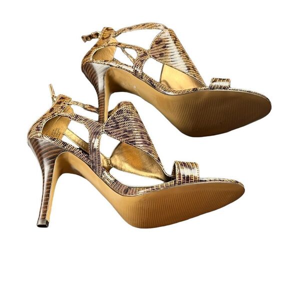 NWOT Nine West Shiny Embossed Leopard Leather Open Toe Stiletto Size 9 - Picture 8 of 11